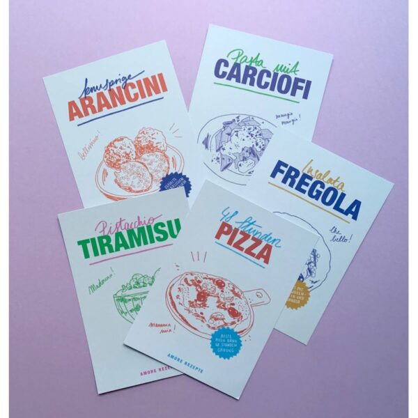 Illustrierte Rezeptkarten italienischer Gerichte